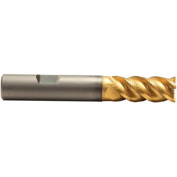 Emuge - 6mm Diam, 13mm LOC, 4 Flute Solid Carbide Roughing & Finishing End Mill - TiN/TiAlN Finish, 57mm OAL, 6mm Shank Diam, Weldon Shank, 45° Helix, Long Length - All Tool & Supply