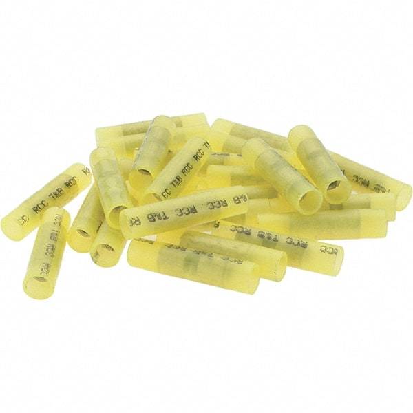 Value Collection - 12 to 10 AWG Compatible, Nylon Fully Insulated, Crimp-On Butt Splice Terminal - 2 Wire Entries, Copper Contacts, Tin Contact Plating, Yellow - All Tool & Supply