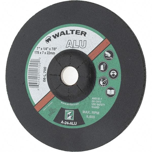 Value Collection - 7" Wheel Diam, 1/4" Wheel Thickness, 7/8" Arbor Hole, Type 27 Depressed Center Wheel - Aluminum Oxide, 8,600 Max RPM - All Tool & Supply