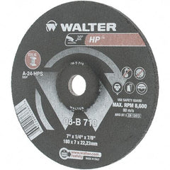 Value Collection - 24 Grit, 7" Wheel Diam, 1/4" Wheel Thickness, 7/8" Arbor Hole, Type 27 Depressed Center Wheel - Aluminum Oxide, Resinoid Bond, 8,600 Max RPM - All Tool & Supply