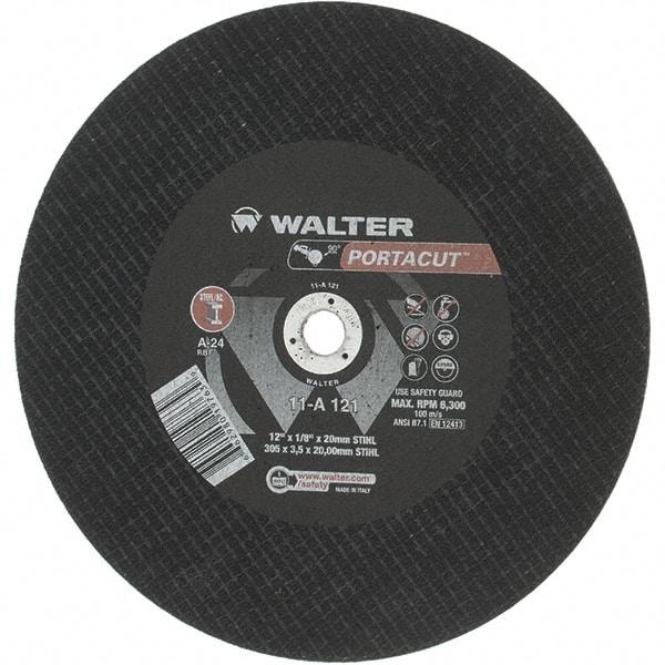 Value Collection - 12" 24 Grit Aluminum Oxide Cutoff Wheel - 1/8" Thick, 20mm Arbor, 6,300 Max RPM - All Tool & Supply