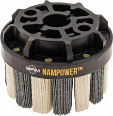 Brush Research Mfg. - 4" 120 Grit Ceramic/Silicon Carbide Tapered Disc Brush - Medium Grade, CNC Adapter Connector, 1.38" Trim Length, 7/8" Arbor Hole - All Tool & Supply