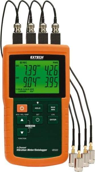 Extech - 10Hz to 1kHz (mm), LCD Vibration Meter Datalogger - 8 AA Batteries, 4 Channels - All Tool & Supply