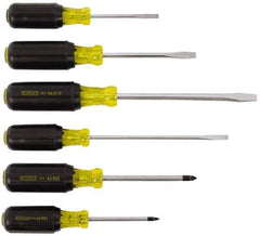 Stanley - 6 Piece Cabinet, Phillips & Slotted Screwdriver Set - Blade Sizes: Length 3, 4 & 6, Width 1/4, 5/16 & 3/16, Bit Sizes: Philips #1 to #2 - All Tool & Supply