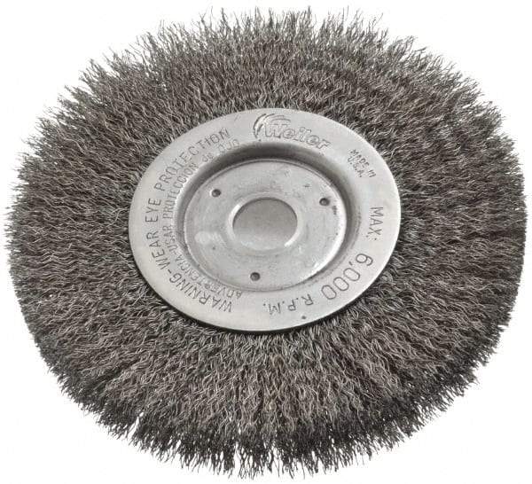 Weiler - 6" OD, 3/4" Arbor Hole, Crimped Steel Wheel Brush - 1/2" Face Width, 1-7/16" Trim Length, 0.0118" Filament Diam, 6,000 RPM - All Tool & Supply