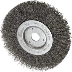 Weiler - 6" OD, 3/4" Arbor Hole, Crimped Wheel Brush - 1/2" Face Width, 1-7/16" Trim Length, 0.014" Filament Diam, 6,000 RPM - All Tool & Supply