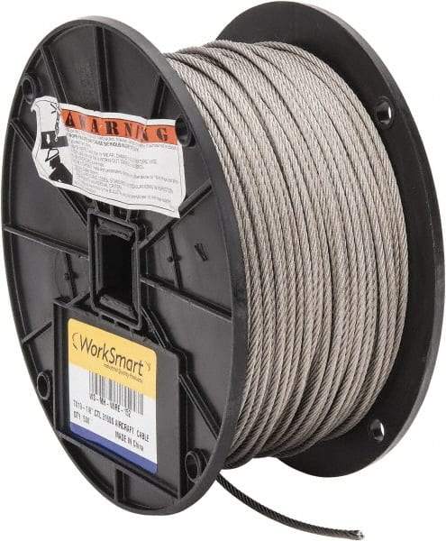 Value Collection - 500' Long, 1/8" Diam, Aircraft Cable - 1,780 Lb Breaking Strength, Material Grade 316, 7 x 19 Strand Core - All Tool & Supply