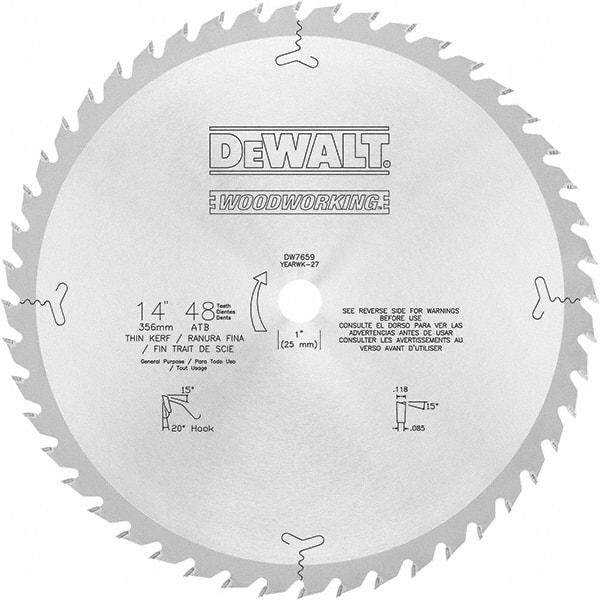 DeWALT - 14" Diam, 1" Arbor Hole Diam, 48 Tooth Wet & Dry Cut Saw Blade - Carbide-Tipped, General Purpose Action, Standard Round Arbor - All Tool & Supply