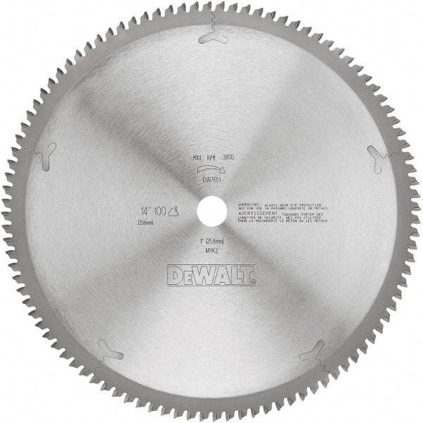 DeWALT - 14" Diam, 1" Arbor Hole Diam, 100 Tooth Wet & Dry Cut Saw Blade - Tungsten Carbide-Tipped, Standard Round Arbor - All Tool & Supply