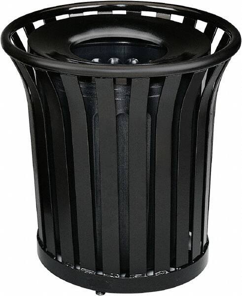 Rubbermaid - 36 Gal Black Round Decorative Waste Receptacle With Top - Steel, 826mm High - All Tool & Supply