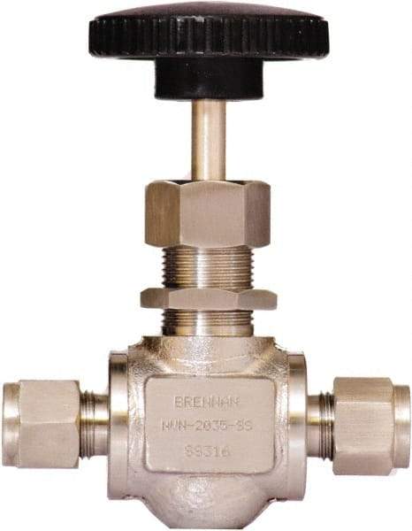 Brennan - 3/8" Pipe, Straight Needle Valve - PTFE Seal, Tube Ends, Stainless Steel Valve, 6,000 Max psi - All Tool & Supply