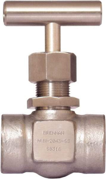 Brennan - 3/4" Pipe, Straight Needle Valve - PTFE Seal, Tube Ends, Stainless Steel Valve, 6,000 Max psi - All Tool & Supply