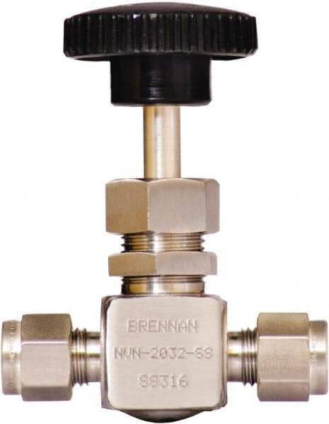 Brennan - 1/4" Pipe, Straight Needle Valve - PTFE Seal, Tube Ends, Stainless Steel Valve, 6,000 Max psi - All Tool & Supply