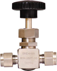 Brennan - 1/4" Pipe, Straight Needle Valve - PTFE Seal, Tube Ends, Stainless Steel Valve, 6,000 Max psi - All Tool & Supply