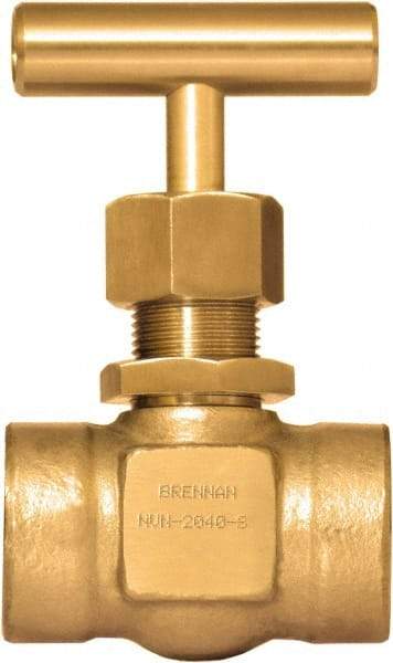 Brennan - 1/2" Pipe, Straight Needle Valve - PTFE Seal, NPT Ends, Brass Valve, 3,000 Max psi - All Tool & Supply