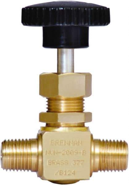 Brennan - 1/4" Pipe, Straight Needle Valve - PTFE Seal, NPT Ends, Brass Valve, 3,000 Max psi - All Tool & Supply