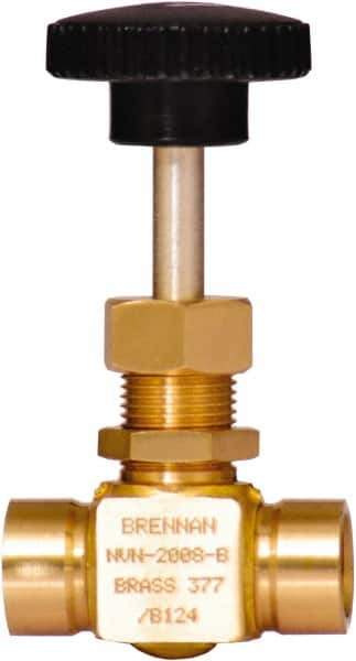 Brennan - 1/4" Pipe, Straight Needle Valve - PTFE Seal, NPT Ends, Brass Valve, 3,000 Max psi - All Tool & Supply