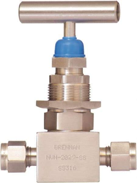 Brennan - 1/2" Pipe, Straight Needle Valve - PTFE Seal, NPT Ends, Stainless Steel Valve, 6,000 Max psi - All Tool & Supply