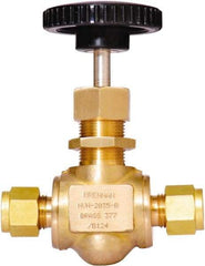 Brennan - 3/8" Pipe, Straight Needle Valve - PTFE Seal, Tube Ends, Brass Valve, 3,000 Max psi - All Tool & Supply