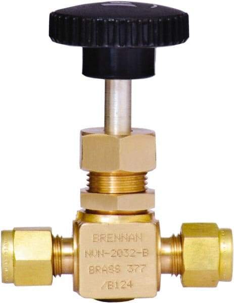 Brennan - 1/4" Pipe, Straight Needle Valve - PTFE Seal, Tube Ends, Brass Valve, 3,000 Max psi - All Tool & Supply