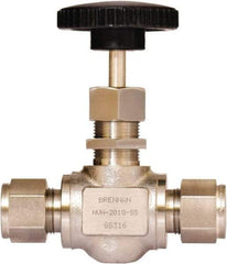 Brennan - 1/2" Pipe, Straight Needle Valve - PTFE Seal, Tube Ends, Stainless Steel Valve, 6,000 Max psi - All Tool & Supply