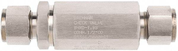 Brennan - 1/2" Stainless Steel Check Valve - Check Valve, Tube Ends, 6,000 WOG - All Tool & Supply