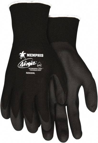 MCR Safety - Size L, ANSI Puncture Lvl 2, Abrasion Lvl 3, Cut & Puncture Resistant Gloves - Palm Coated, Black - All Tool & Supply