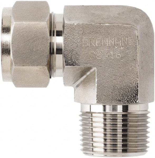 Brennan - 1/8" Tube OD x 1/8 Thread Stainless Steel Compression Tube Male Elbow - All Tool & Supply