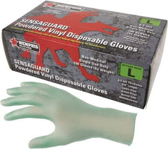 MCR Safety - Size L, 6-1/2 mil, Industrial Grade, Powdered Vinyl Disposable Gloves - 9-1/2" Long, Green, Smooth Rolled Cuffs, FDA Approved, Ambidextrous - All Tool & Supply