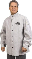 MCR Safety - Size 3XL Welding & Flame Resistant/Retardant Jacket - Gray, Leather, Snaps Closure - All Tool & Supply