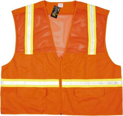 MCR Safety - Size XL High Visibility Orange Mesh Surveyor's Vest - 25.4" Chest, Zipper Closure, 6 Pockets, Polyester - All Tool & Supply