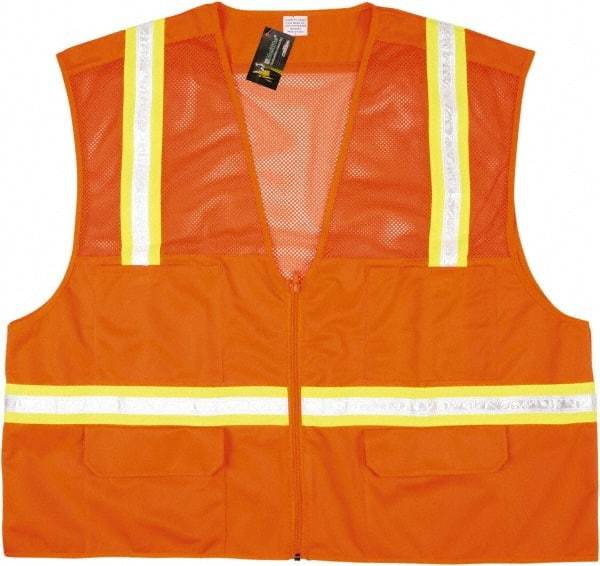 MCR Safety - Size M High Visibility Orange Mesh Surveyor's Vest - 24" Chest, Zipper Closure, 6 Pockets, Polyester - All Tool & Supply