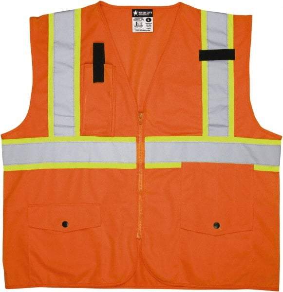 MCR Safety - Size 2XL High Visibility Orange Mesh Surveyor's Vest - 26.4" Chest, ANSI 107-2015, Zipper Closure, 8 Pockets, Polyester - All Tool & Supply