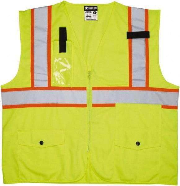 MCR Safety - Size XL High Visibility Lime Mesh Surveyor's Vest - 25.4" Chest, ANSI 107-2015, Zipper Closure, 8 Pockets, Polyester - All Tool & Supply