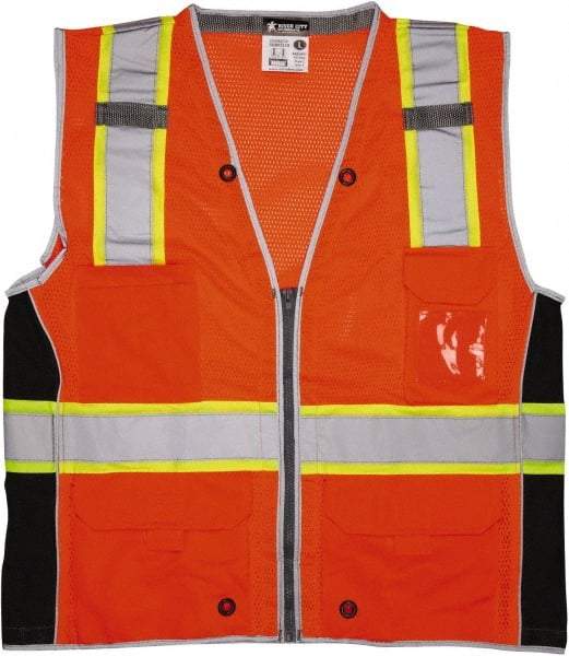 MCR Safety - Size L High Visibility Orange Mesh Surveyor's Vest - 24.4" Chest, ANSI 107-2015, Zipper Closure, 6 Pockets, Polyester - All Tool & Supply