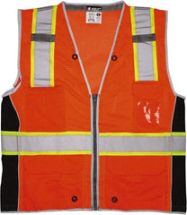 MCR Safety - Size L High Visibility Orange Mesh Surveyor's Vest - 24.4" Chest, ANSI 107-2015, Zipper Closure, 6 Pockets, Polyester - All Tool & Supply