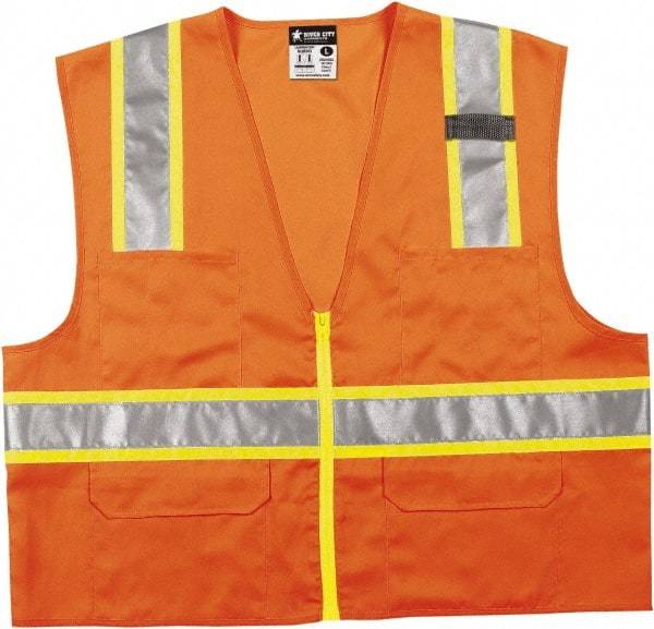 MCR Safety - Size L High Visibility Orange Mesh Surveyor's Vest - 24.4" Chest, ANSI 107-2015, Zipper Closure, 6 Pockets, Polyester - All Tool & Supply