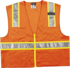 MCR Safety - Size M High Visibility Orange Mesh Surveyor's Vest - 24" Chest, ANSI 107-2015, Zipper Closure, 6 Pockets, Polyester - All Tool & Supply