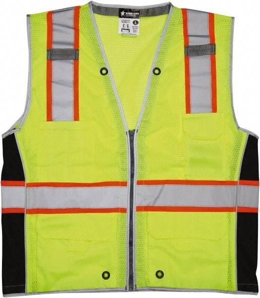 MCR Safety - Size L High Visibility Lime Mesh Surveyor's Vest - 24.4" Chest, ANSI 107-2015, Zipper Closure, Polyester - All Tool & Supply