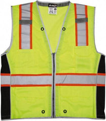 MCR Safety - Size XL High Visibility Lime Mesh Surveyor's Vest - 25.4" Chest, ANSI 107-2015, Zipper Closure, 6 Pockets, Polyester - All Tool & Supply