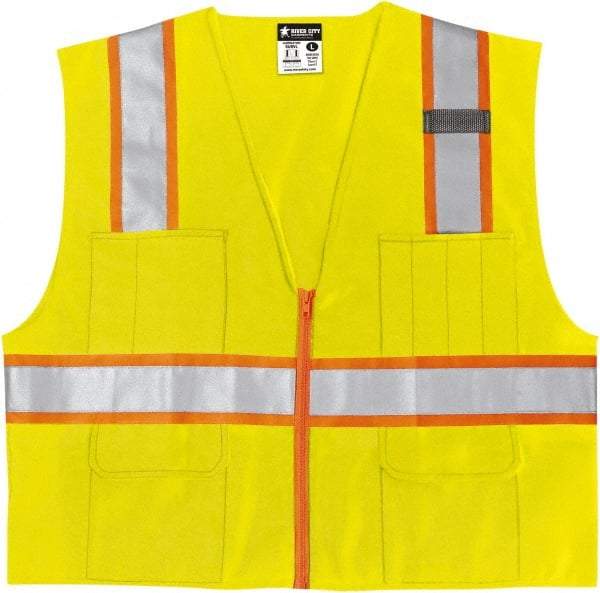 MCR Safety - Size 4XL High Visibility Lime Mesh Surveyor's Vest - 28.4" Chest, ANSI 107-2015, Zipper Closure, 6 Pockets, Polyester - All Tool & Supply