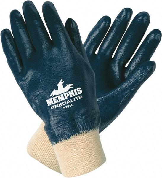 MCR Safety - Size M (8), 10-1/2" Long, Supported, Nitrile Chemical Resistant Gloves - Textured Finish, Interlock Knit Lined, Blue - All Tool & Supply