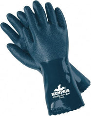 MCR Safety - Size L (9), 12" Long, 11 mil Thick, Supported, Nitrile Chemical Resistant Gloves - Rough Finish, Interlock Knit Lined, Blue - All Tool & Supply