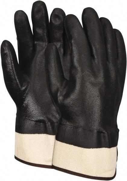 MCR Safety - Size L (9), 10-1/2" Long, 50 mil Thick, Supported, PVC Chemical Resistant Gloves - Textured Finish, Jersey Lined, Safety Cuff, Black - All Tool & Supply