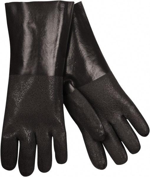 MCR Safety - Size L (9), 14" Long, 43 mil Thick, Supported, PVC Chemical Resistant Gloves - Textured Finish, Interlock Knit Lined, Black - All Tool & Supply