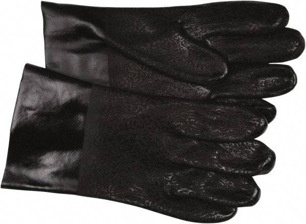 MCR Safety - Size L (9), 10" Long, 43 mil Thick, Supported, PVC Chemical Resistant Gloves - Textured Finish, Interlock Knit Lined, Black - All Tool & Supply