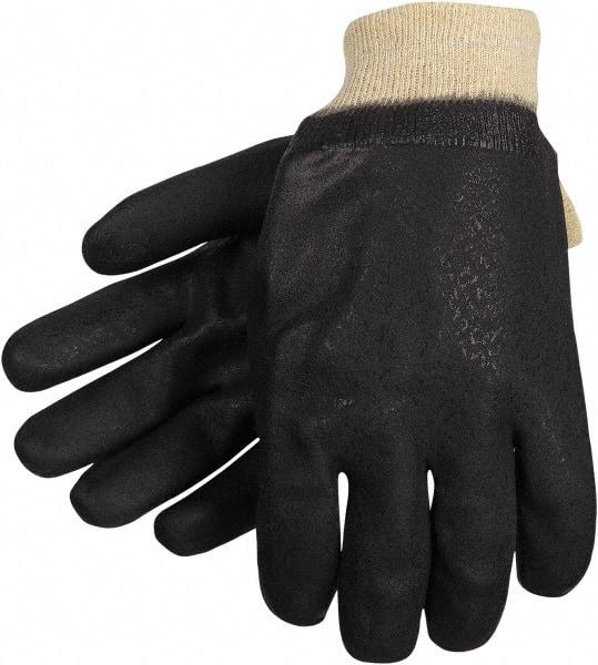 MCR Safety - Size L (9), 10" Long, Supported, PVC Chemical Resistant Gloves - Textured Finish, Fleece/Jersey Lined, Black - All Tool & Supply