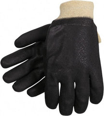 MCR Safety - Size L (9), 10" Long, Supported, PVC Chemical Resistant Gloves - Textured Finish, Fleece/Jersey Lined, Black - All Tool & Supply