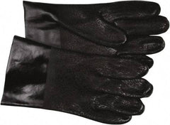 MCR Safety - Size L (9), 10" Long, 59 mil Thick, Supported, PVC Chemical Resistant Gloves - Textured Finish, Fleece/Jersey Lined, Black - All Tool & Supply