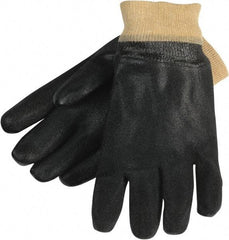 MCR Safety - Size L (9), 10" Long, 47 mil Thick, Supported, PVC Chemical Resistant Gloves - Textured Finish, Interlock Knit Lined, Black - All Tool & Supply